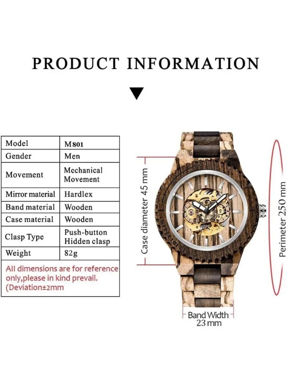 Men's Dark Brown Analog No Battery Fashion Mechanical Movement Wooden Watch